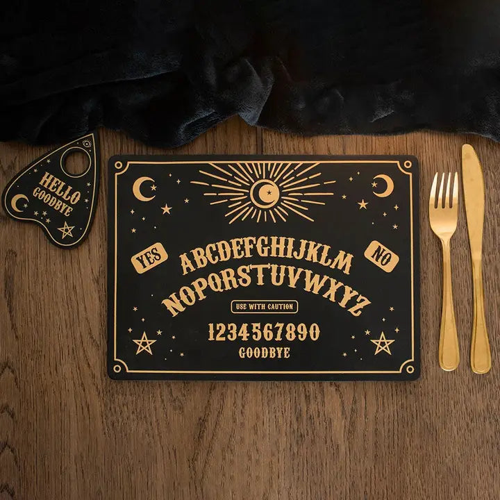 Black Talking Board Placemat and Planchette Coaster