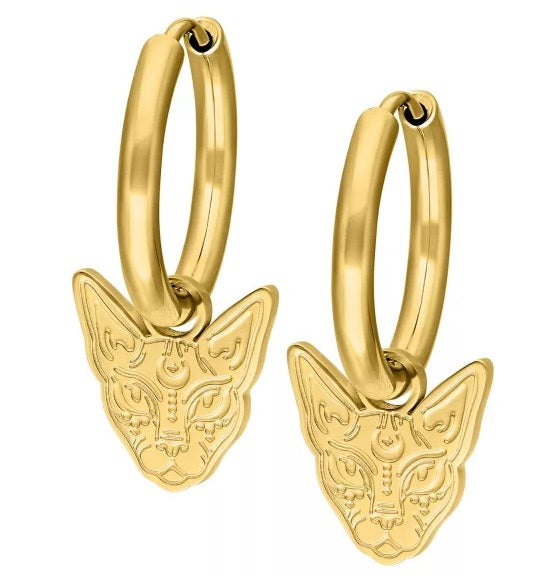 Wildcat - Little Sphynx Gold Hoops