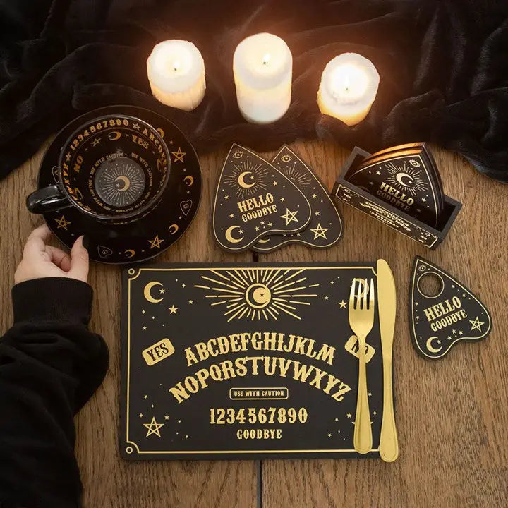 Black Talking Board Placemat and Planchette Coaster