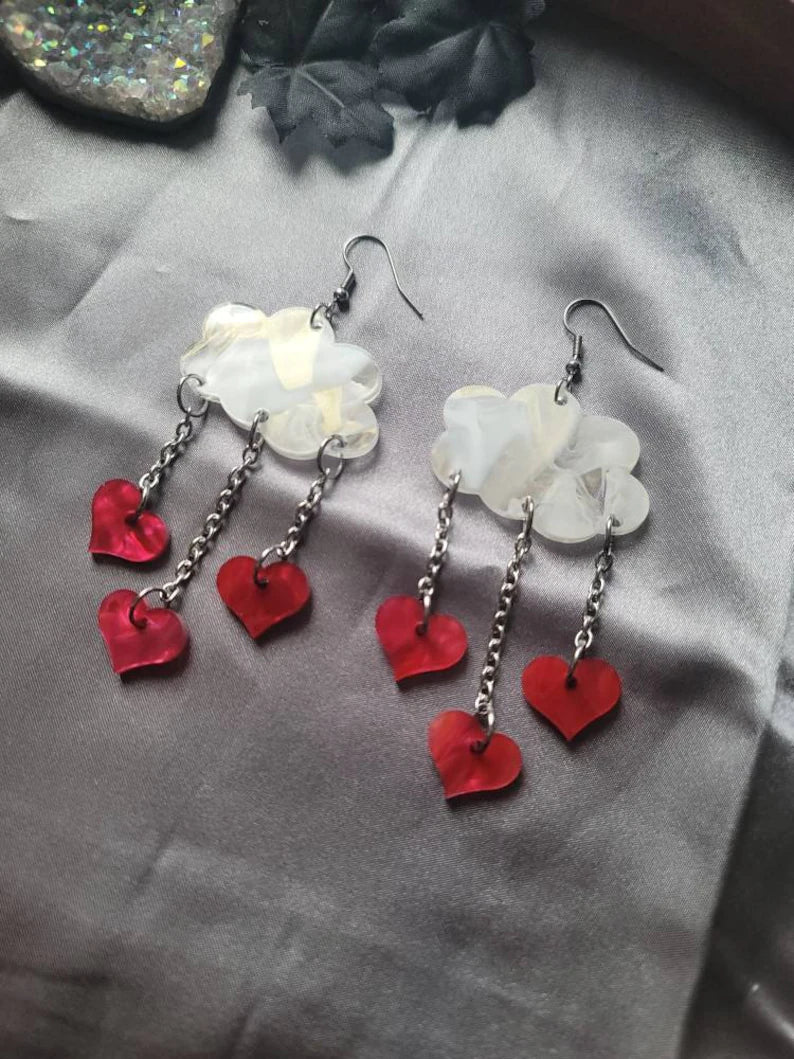 White Gold Love Clouds Acrylic Earrings