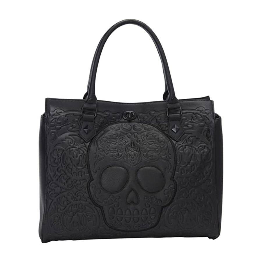 Loungefly | Black on Black Lattice Skull Tote Bag