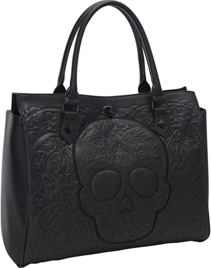Loungefly | Black on Black Lattice Skull Tote Bag